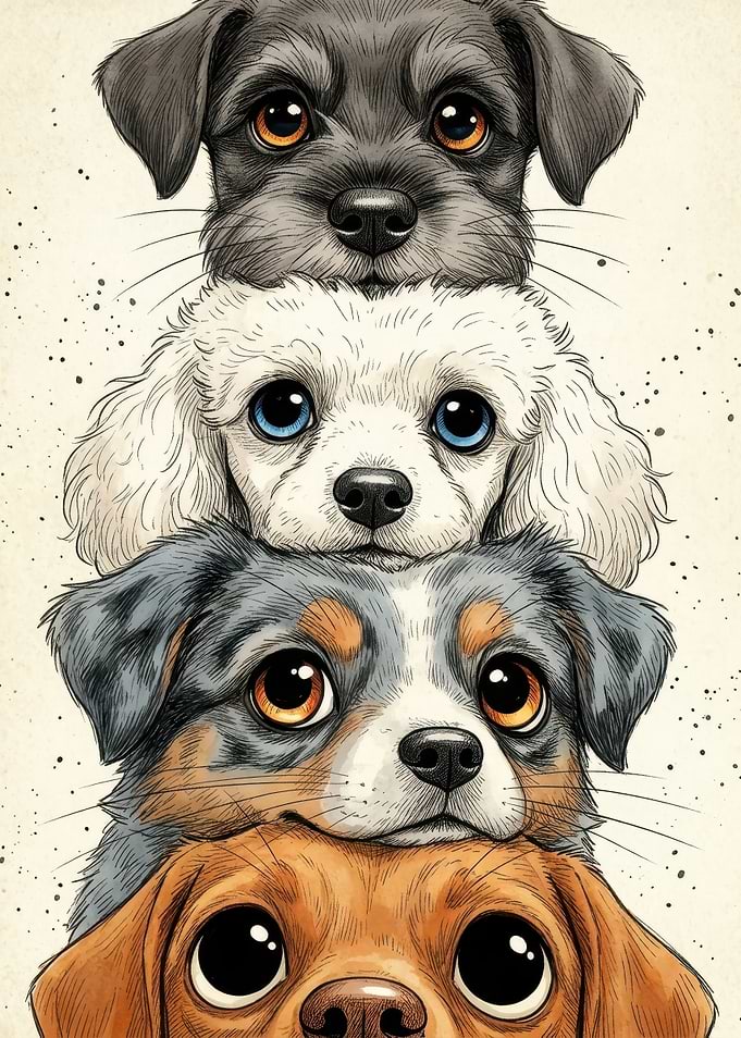 Stack of Four Cute Puppy Faces