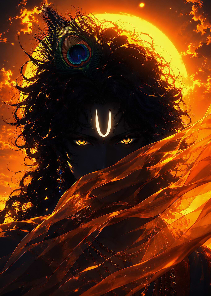 Lord Krishna Divine Sunset Portrait