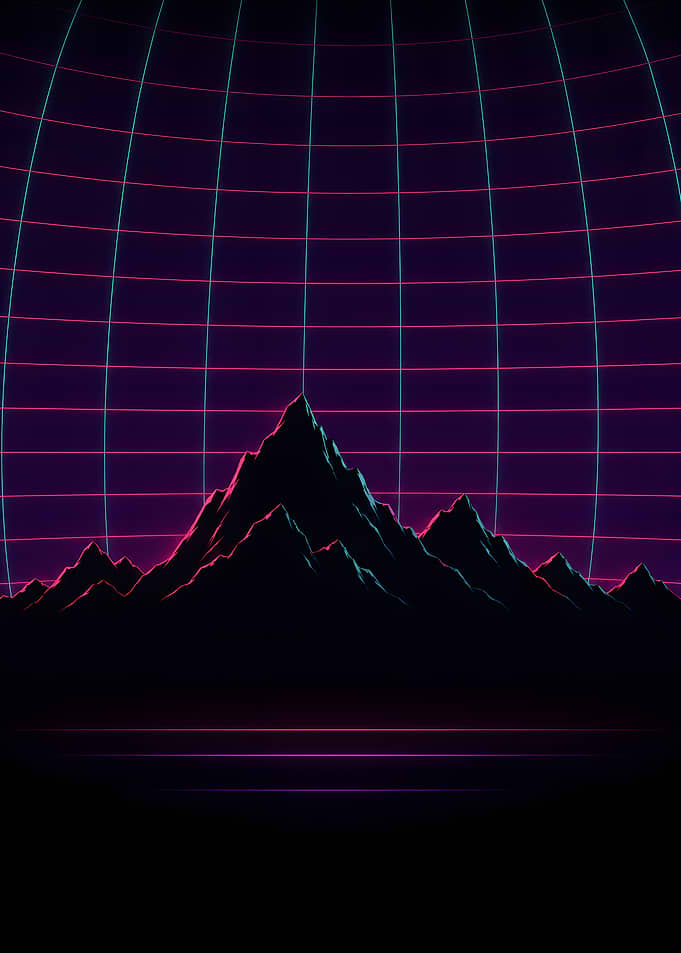 Retro Synthwave Mountain Grid Minimalist Art