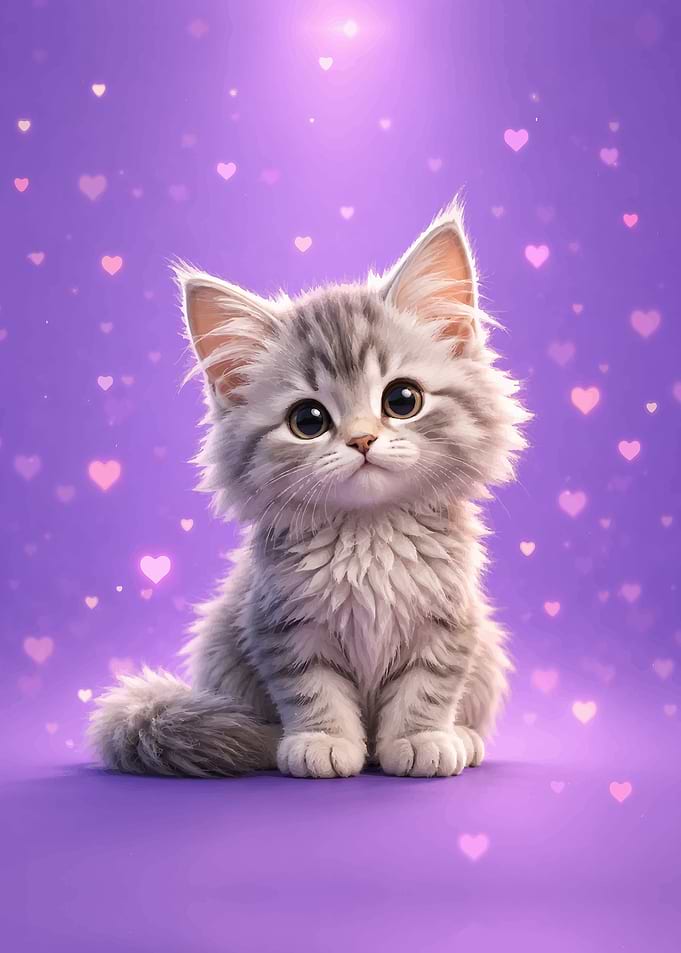 Adorable Fluffy Kitten with Hearts
