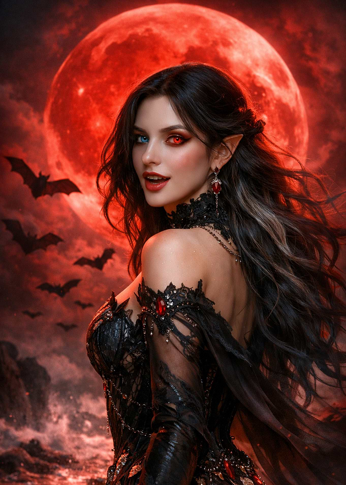 Vampire Elf Under Blood Moon