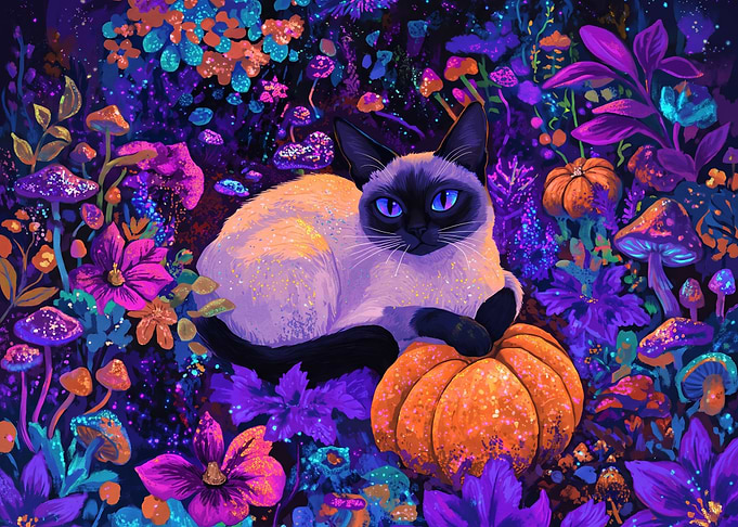 Siamese Cat in Neon Forest