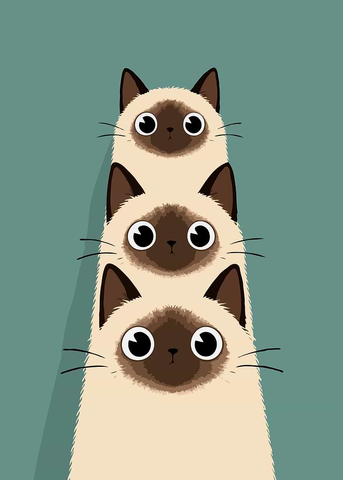 Cute Siamese Cat Stack - Minimalist Cat Art