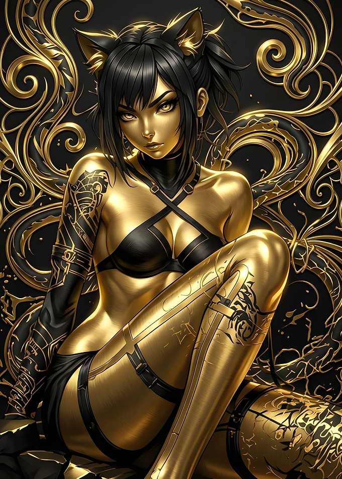 Golden Cat-Girl Fantasy Portrait