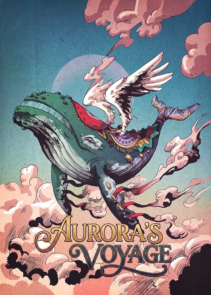 Aurora's Voyage Winged Whale Illustration