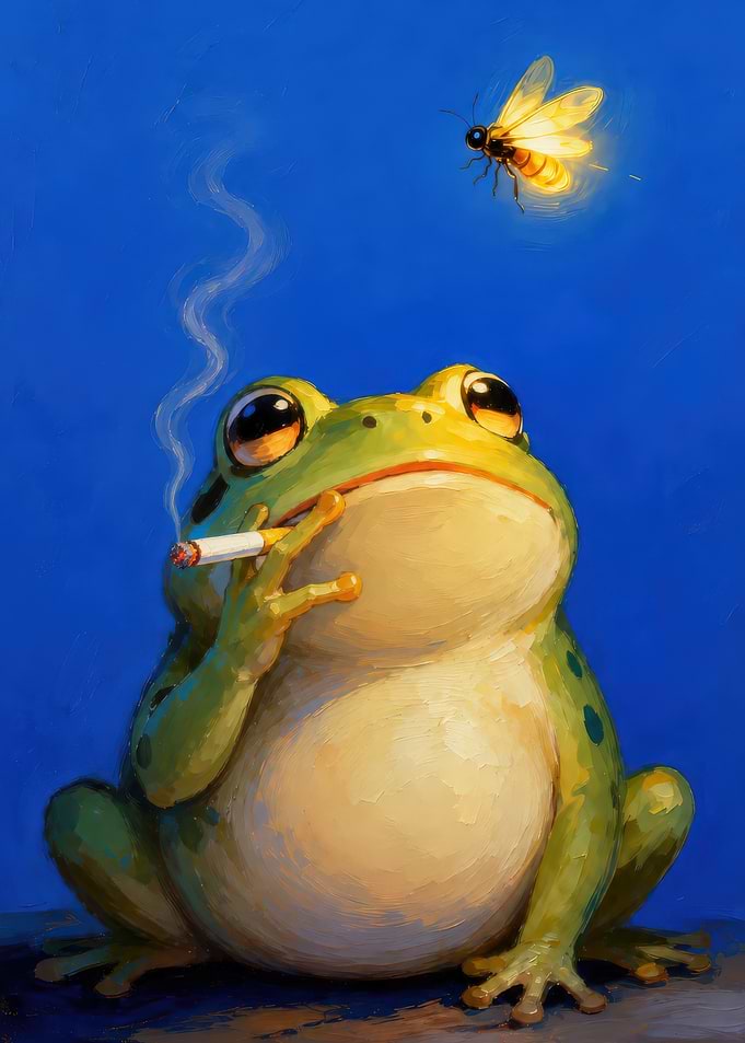 Frog Smoking with Glowing Firefly