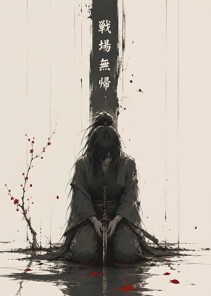 Samurai Girl Kneeling with Katana