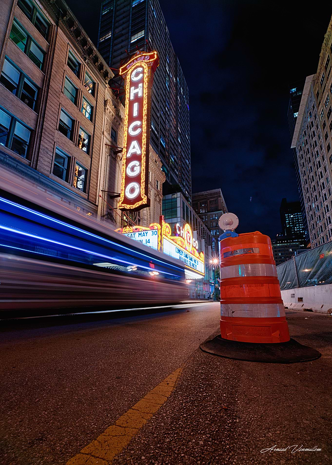 Chicago Theatre Night Long Exposure