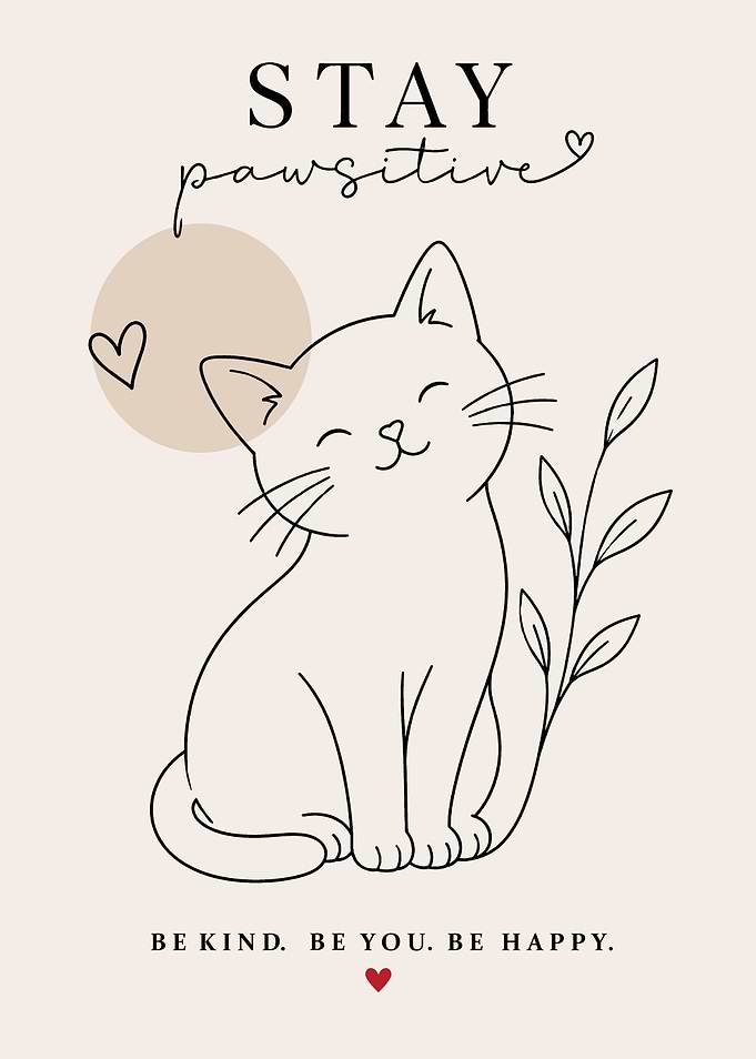 Stay Pawsitive Minimalist Cat Illustration