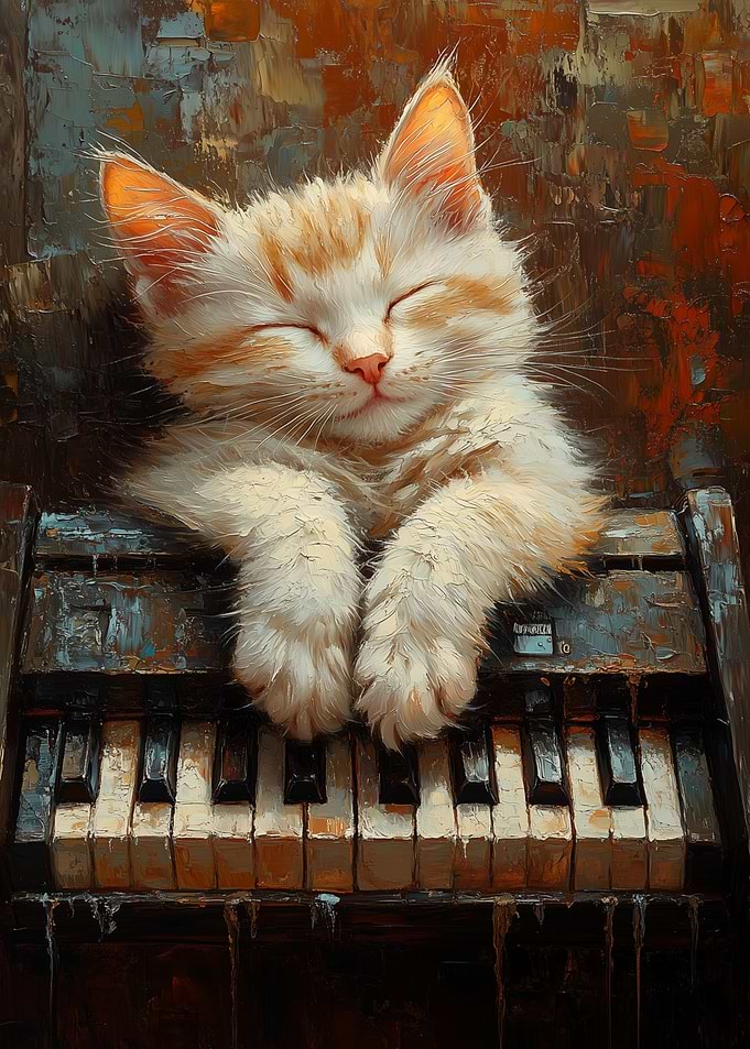 Sleeping Kitten on Piano Keys