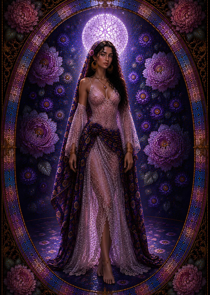 Ethereal Goddess in Purple Floral Frame