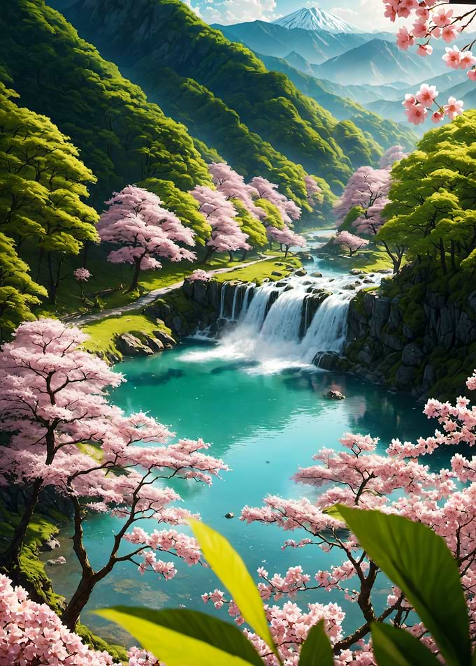 Sakura Waterfall with Cherry Blossoms Japan