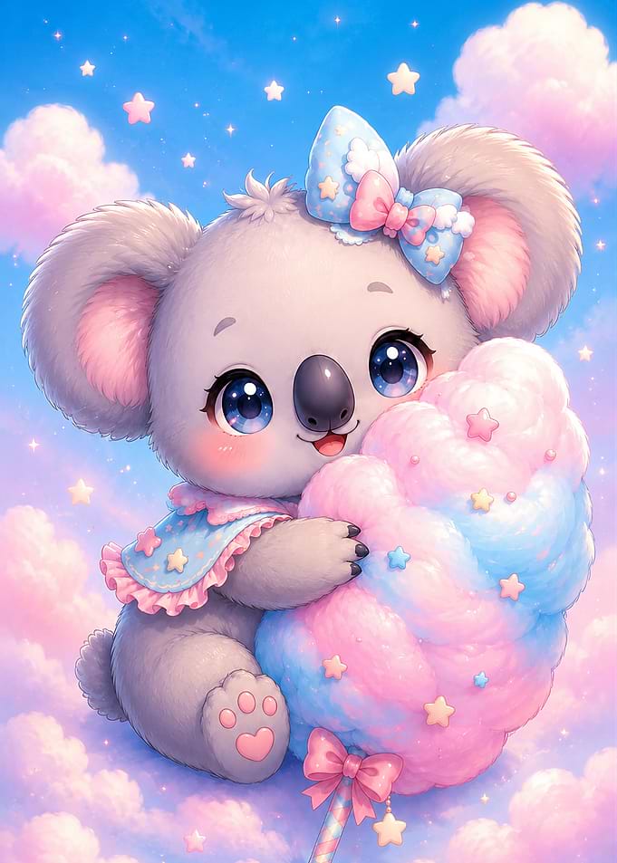 Cute Koala with Cotton Candy Dreams