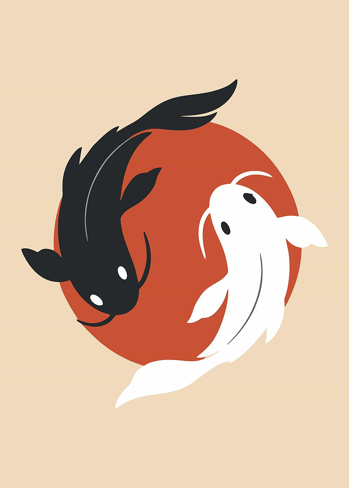 Minimalist Yin Yang Koi Fish Art