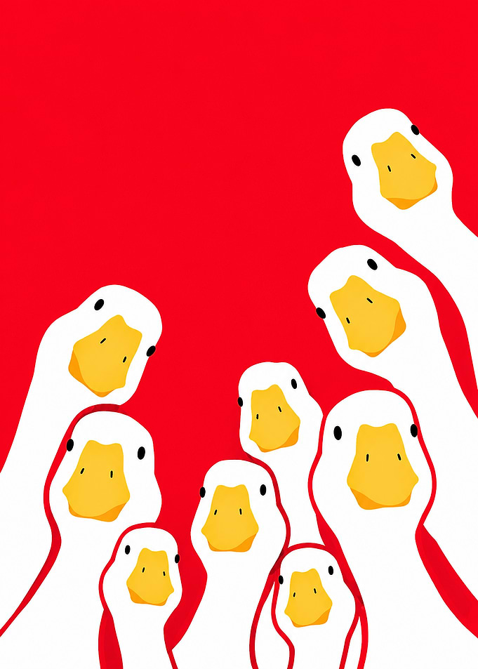 Group of Curious White Geese Poster