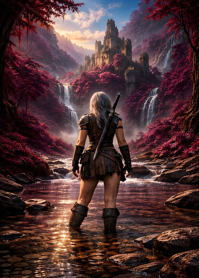 Warrior Woman Facing Ancient Castle