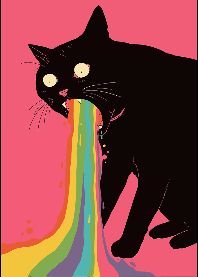 Black Cat Vomiting Rainbow