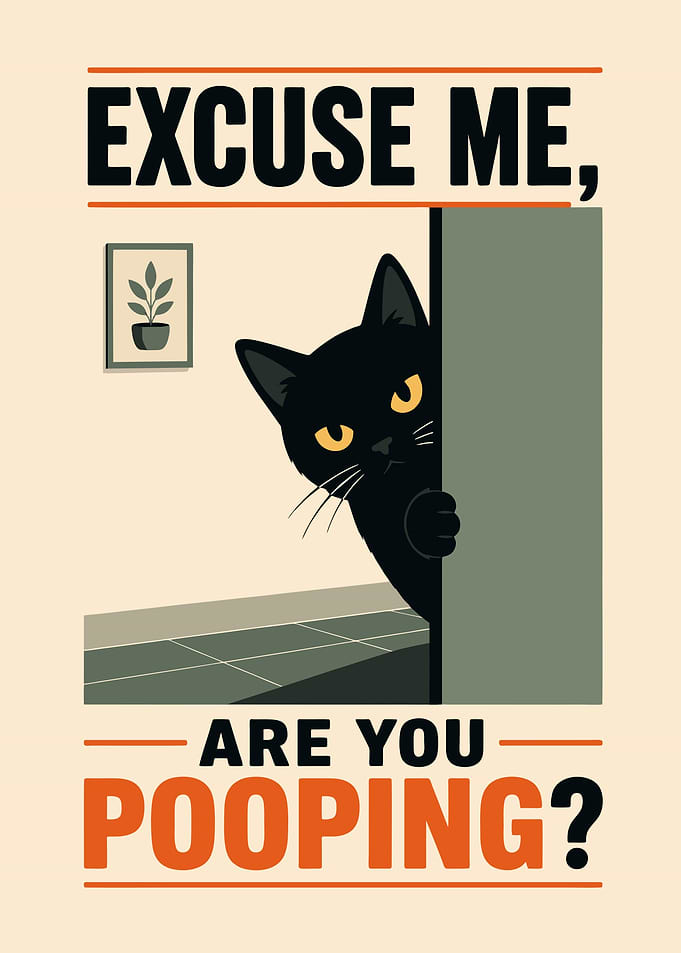 Funny Black Cat Bathroom Poster