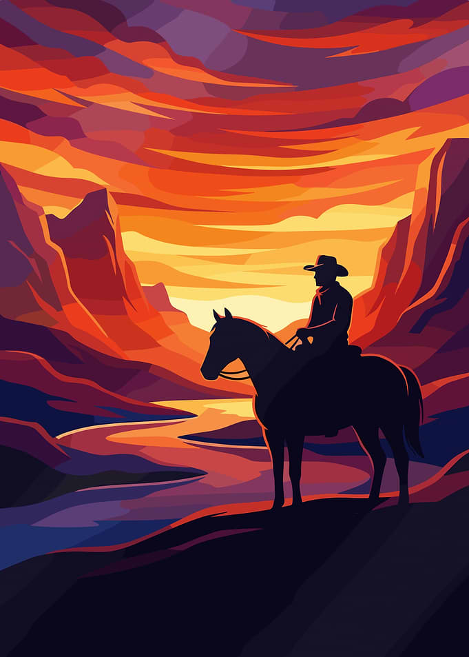 Cowboy Silhouette at Sunset
