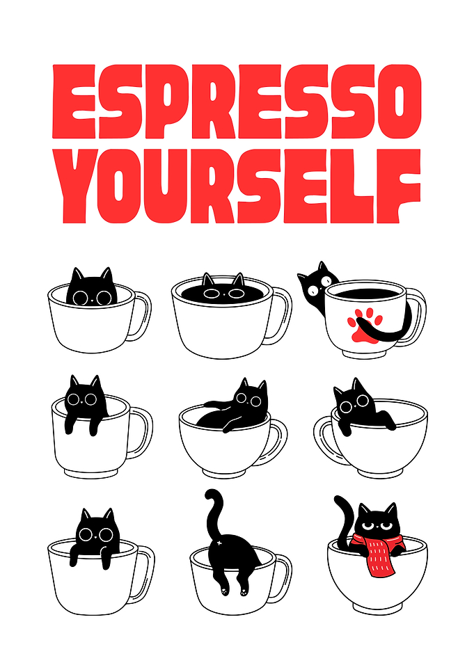 Espresso Yourself Cute Cat Illustration