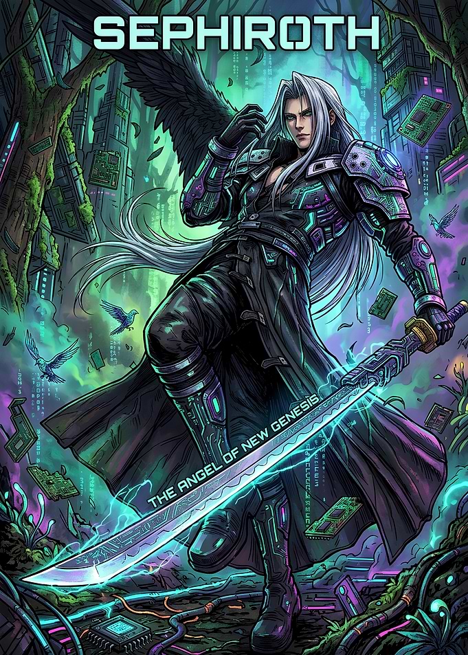Cyberpunk Sephiroth Digital Art Poster