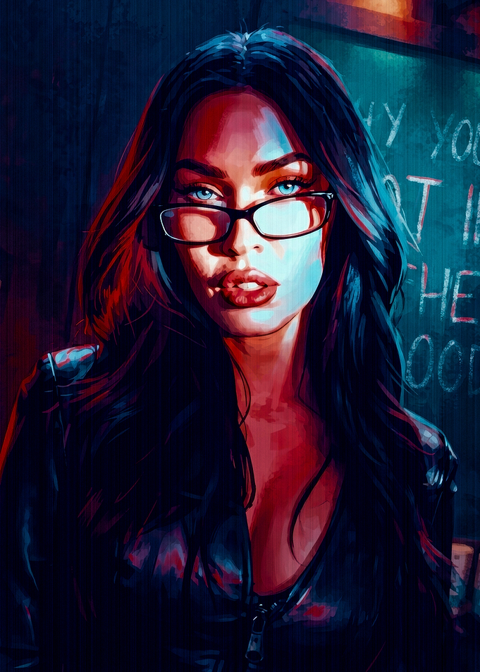 Megan Fox Portrait with Neon Lighting