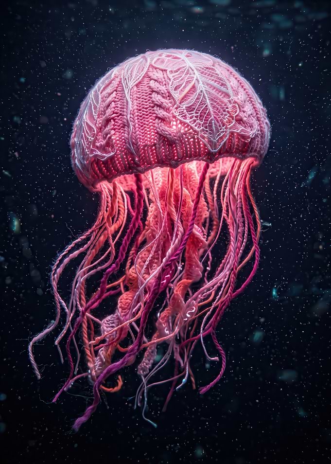 Knitted Yarn Jellyfish in Deep Sea