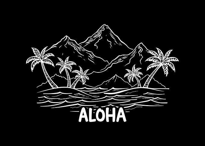 Aloha Tropical Mountain Landscape Illustration
