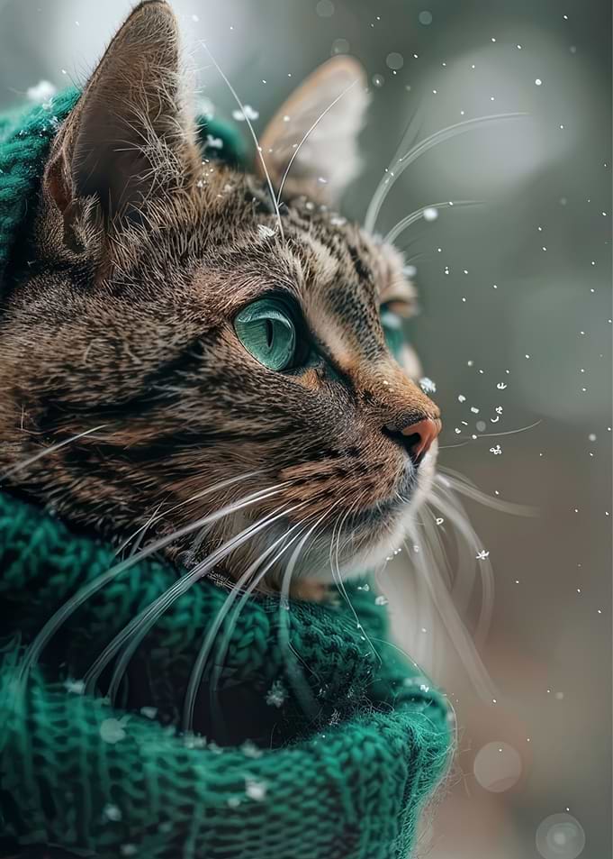 Cat in a Green Winter Scarf