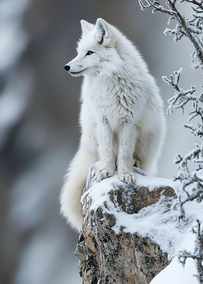 Majestic Arctic Wolf on Snowy Rock