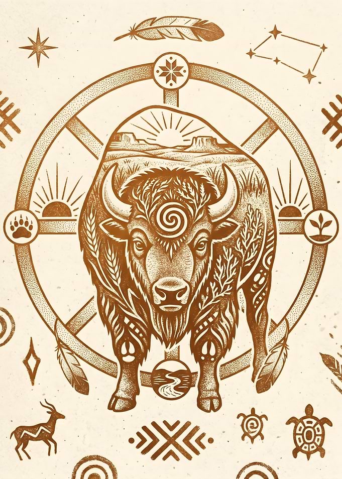 Tribal Bison Totem Illustration