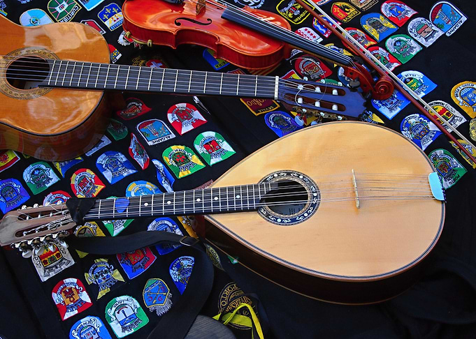 Musical Instruments on Patchwork Background