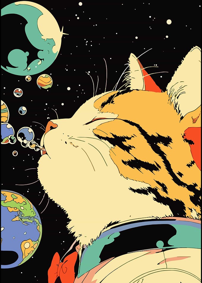 Cat Blowing Bubbles in Space