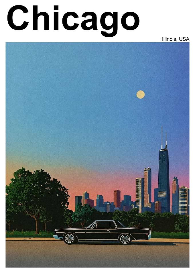 Vintage Chicago Skyline Travel Poster