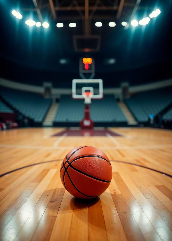 Basketball on Court Floor