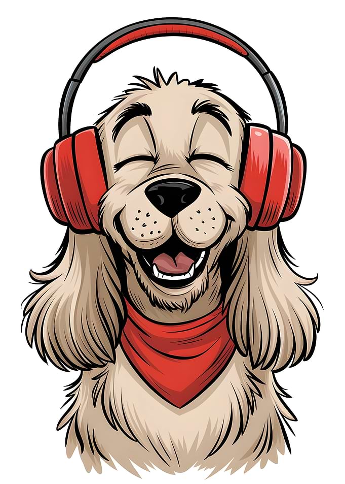 Cute Cocker Spaniel Wearing Red Headphones