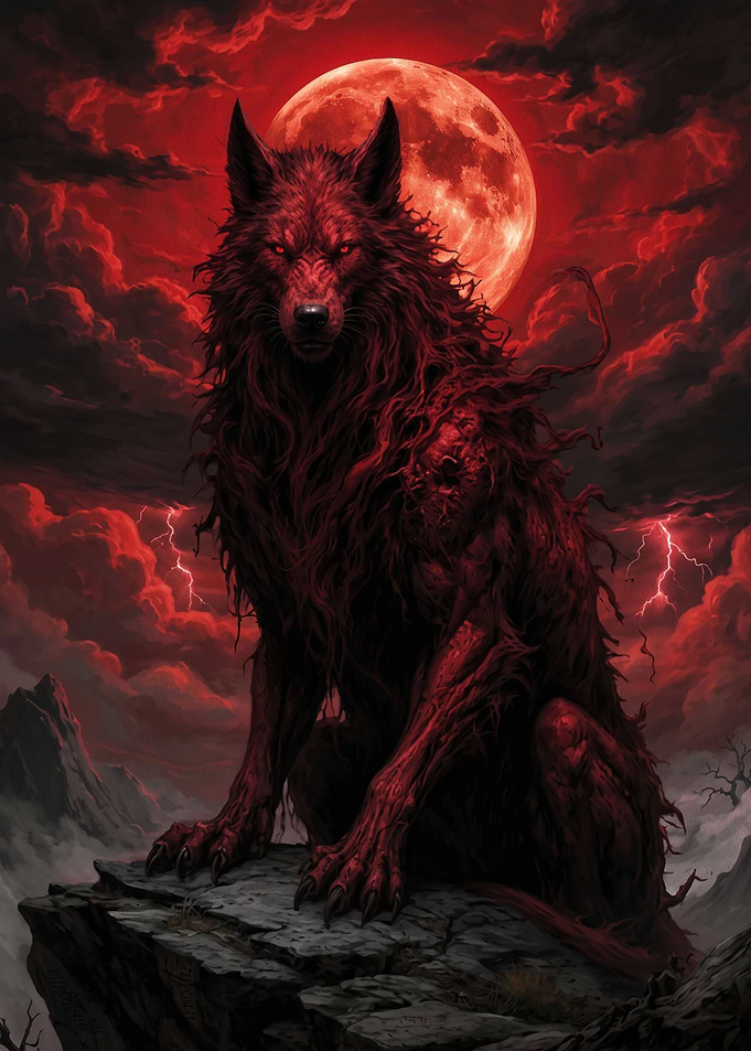 Red Wolf Under Blood Moon
