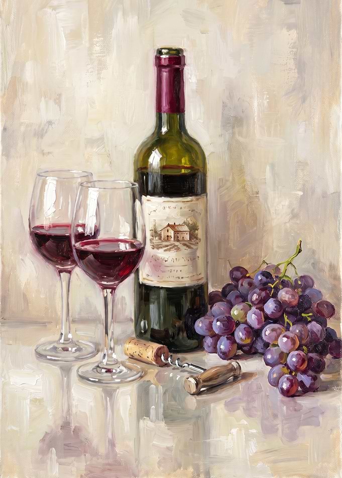 Still Life Painting of Red Wine