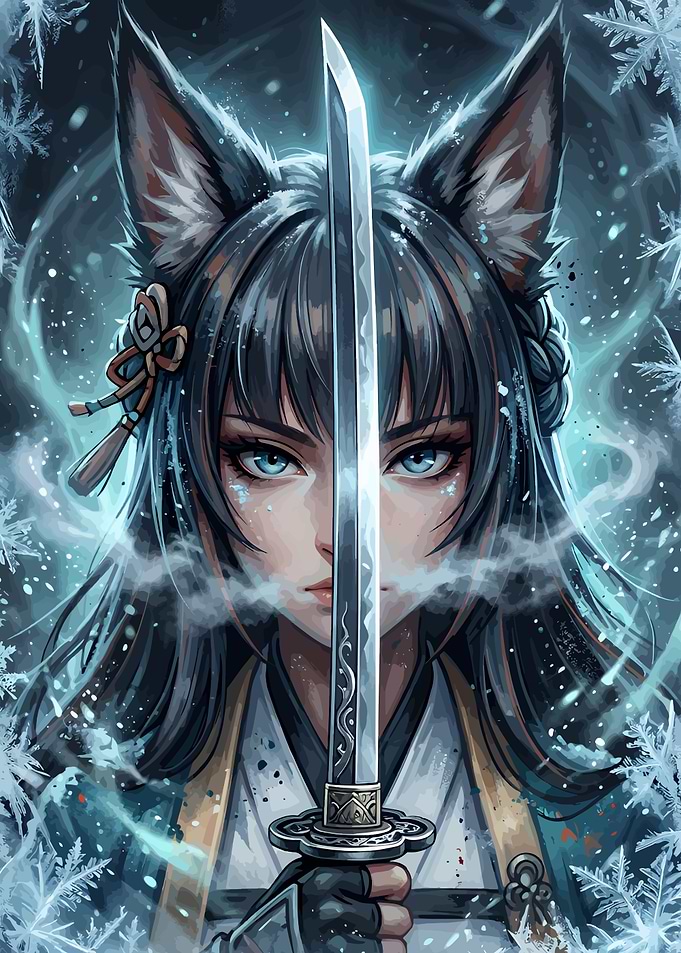 Japanese Fox Girl Warrior with Katana