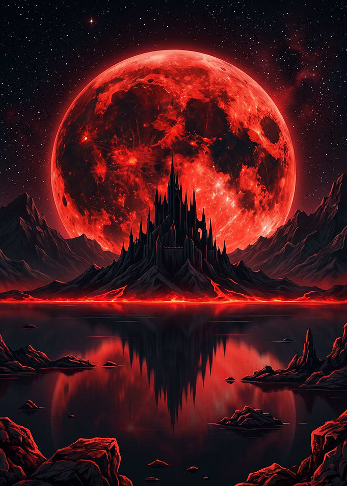 Dark Gothic Castle Under Blood Moon