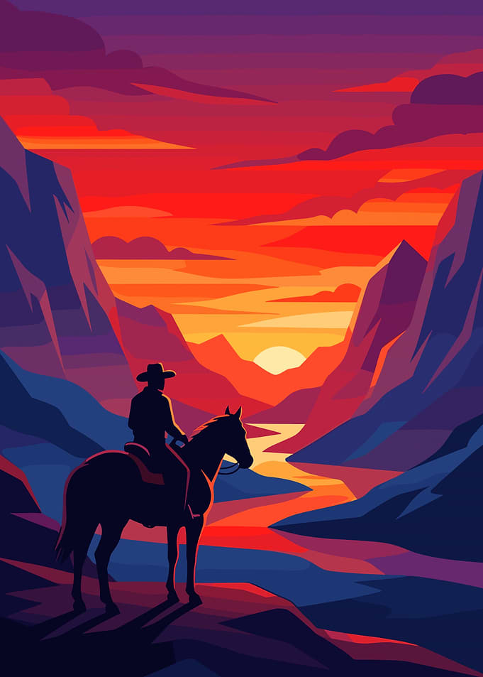 Cowboy Silhouette at Sunset