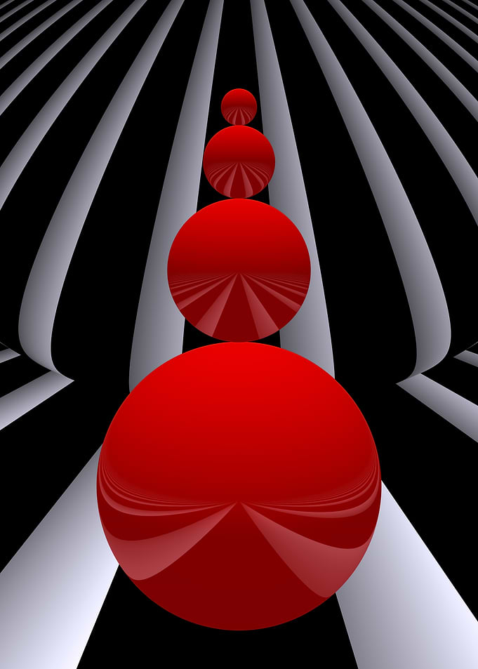 Abstract Red Spheres on Striped Background