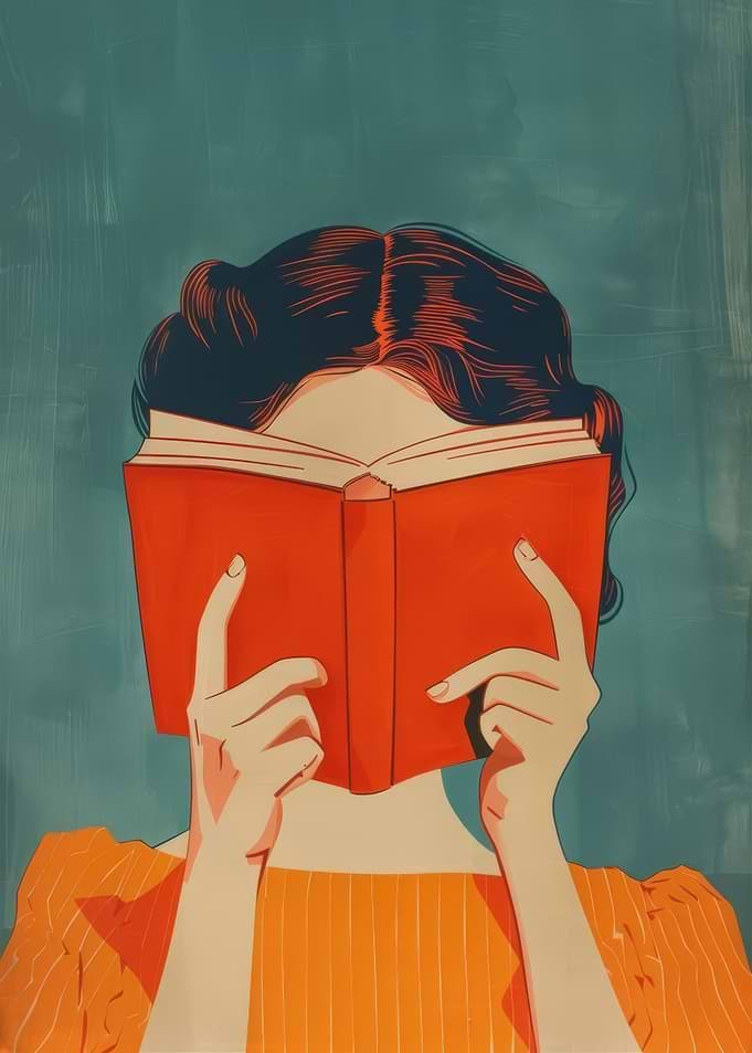Woman Reading a Red Book