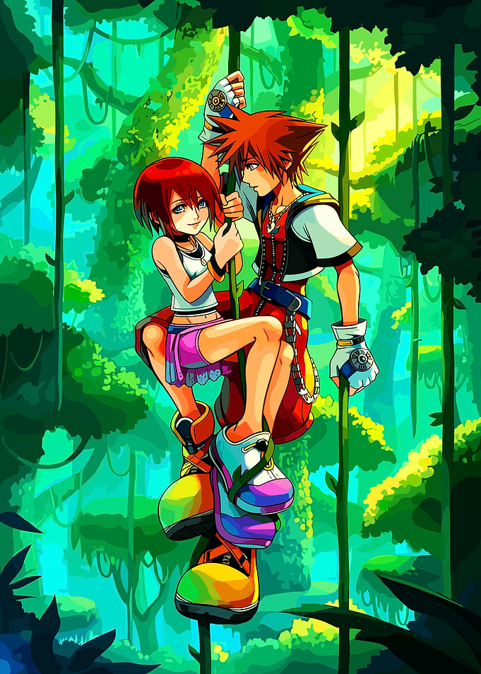 Sora and Kairi in Deep Jungle