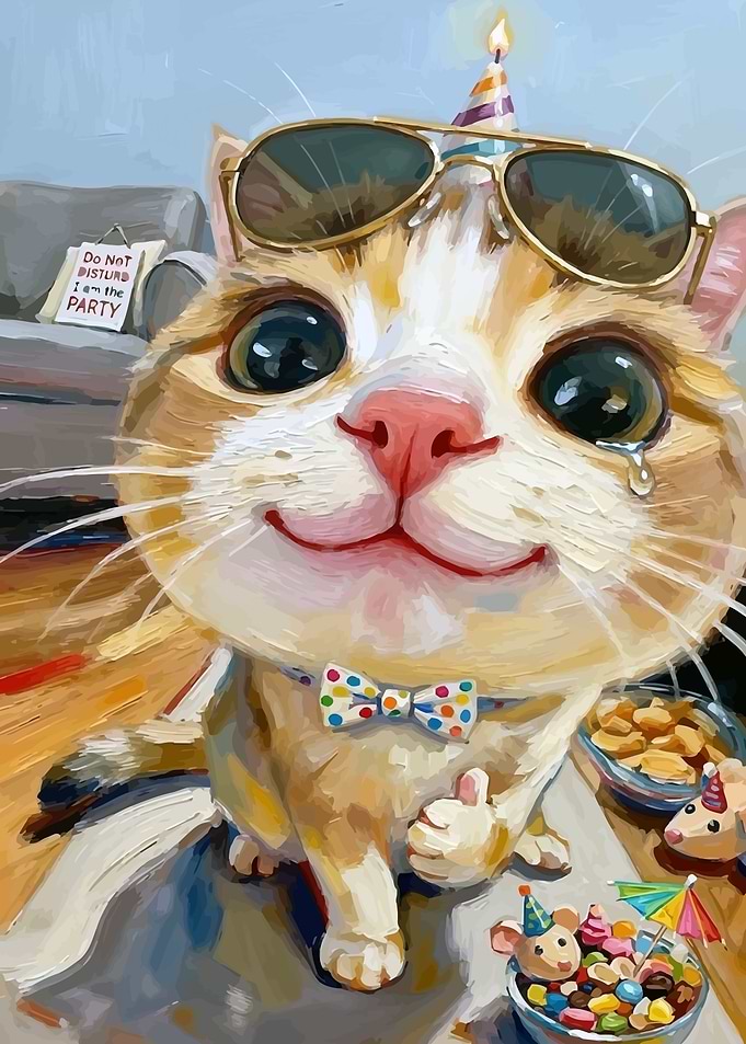 Party Cat with Sunglasses and Bowtie