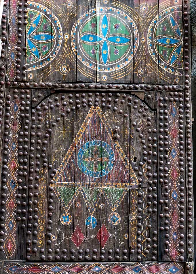 Traditional Moroccan Hand-Painted Wooden Door