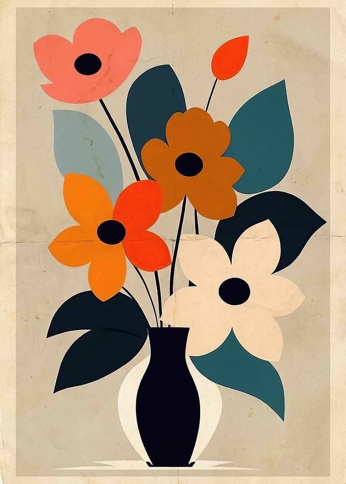 Mid-Century Modern Floral Vase Art