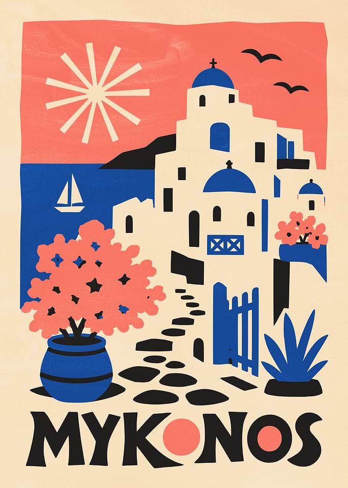 Mykonos Greece Travel Poster