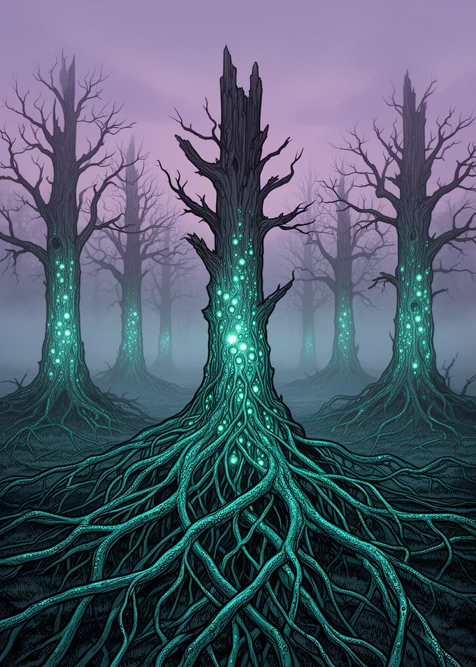 Glowing Bioluminescent Forest Trees