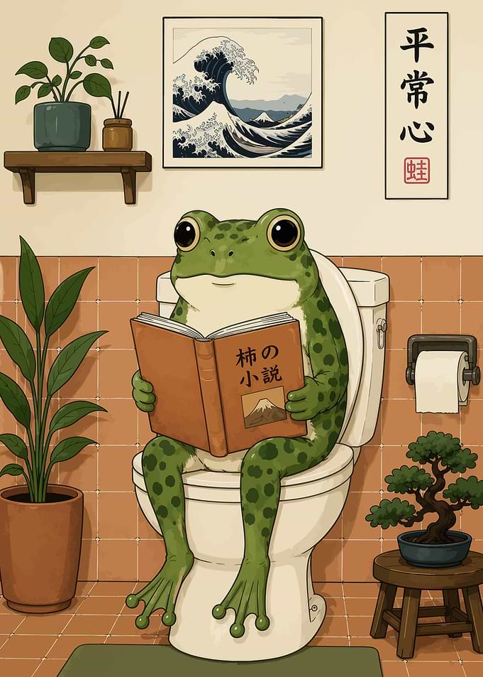Frog Reading on Toilet Illustration
